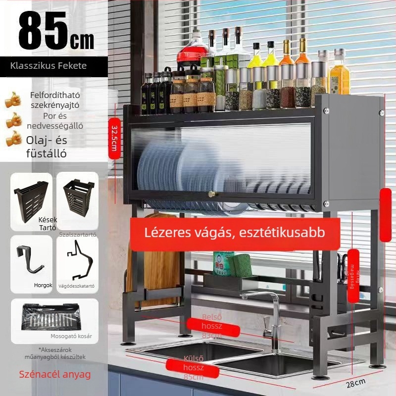 Konyhai lefolyóállvány edényekhez, Többfunkciós, Szénacél anyagból, a pultra, Modern Minimalista stílus