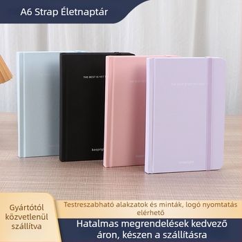 A6 méretű notesz pántos zárással — ajándékdobozos készlet, logó nyomtatási lehetőség, üzleti megjelenés, 100–200 oldal, 80 g/m² papír