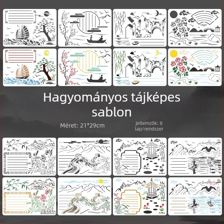 DIY kivágó sablon A4-es kínai ősi stílusú tájképsorozathoz (Anyag: PET; Márka: Tiechen; Importálás: Nem; IP-engedély: Nem)