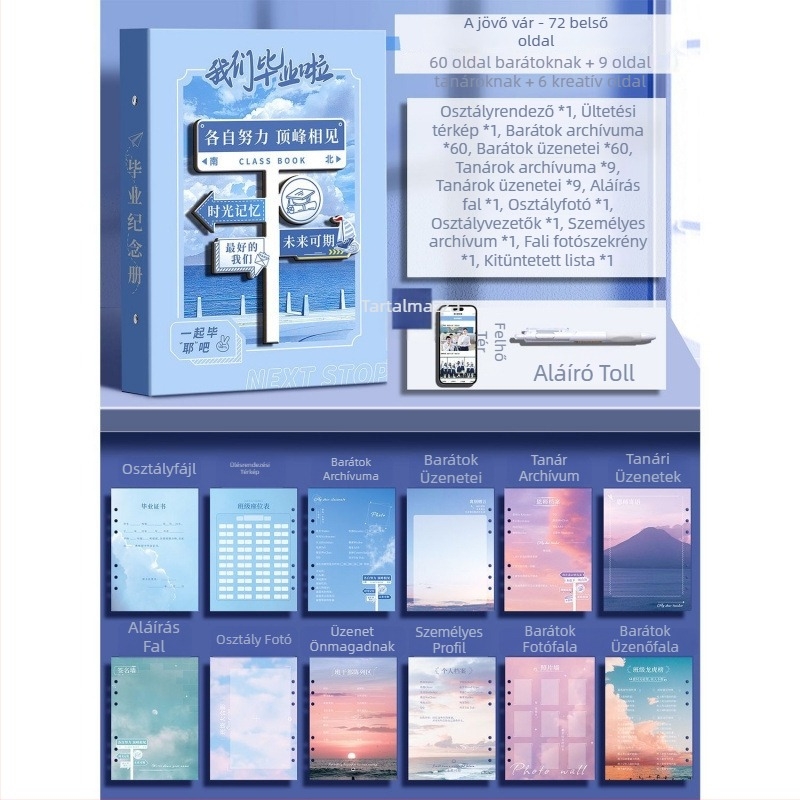 Hatodik osztályos osztálytársam emlékalbum bőr borítású, binder kötés, levehető oldalak és címjegyzék