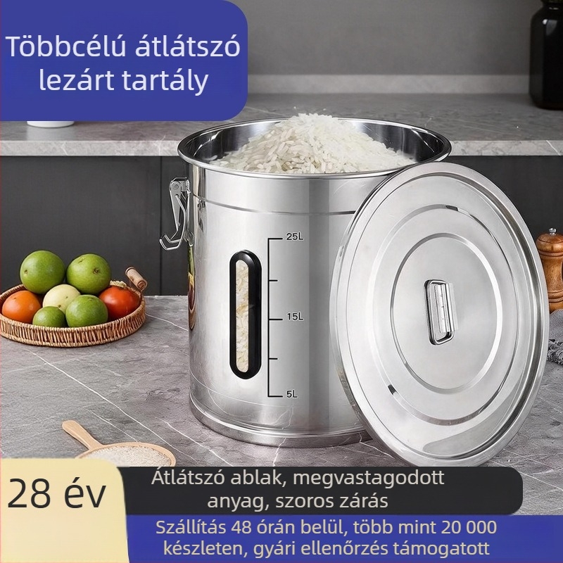 Fémdoboz rizs tároló fedéllel – zárható, nedvesség- és rovarbiztos, modern minimalista stílus