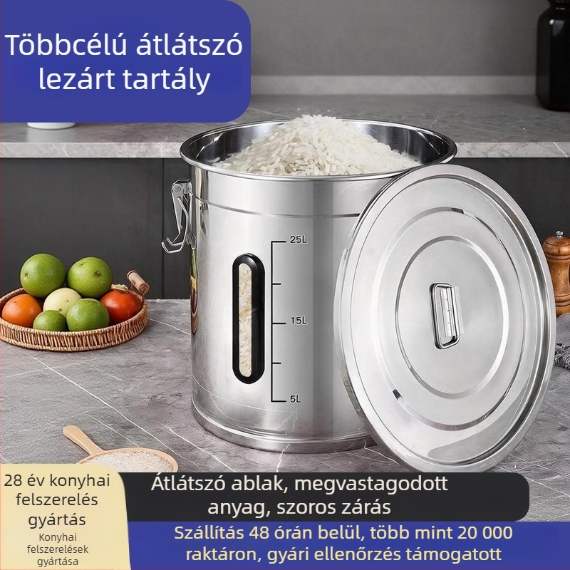 Fémdoboz rizs tároló fedéllel – zárható, nedvesség- és rovarbiztos, modern minimalista stílus