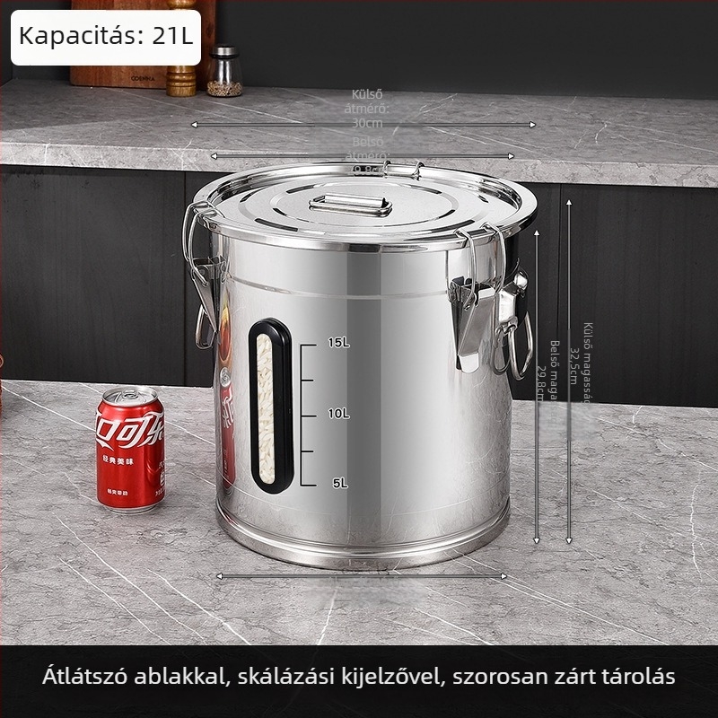 Fémdoboz rizs tároló fedéllel – zárható, nedvesség- és rovarbiztos, modern minimalista stílus