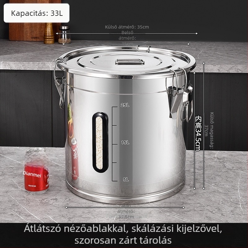Fémdoboz rizs tároló fedéllel – zárható, nedvesség- és rovarbiztos, modern minimalista stílus