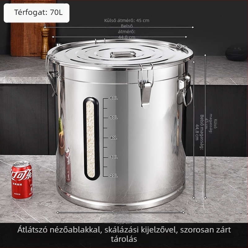 Fémdoboz rizs tároló fedéllel – zárható, nedvesség- és rovarbiztos, modern minimalista stílus