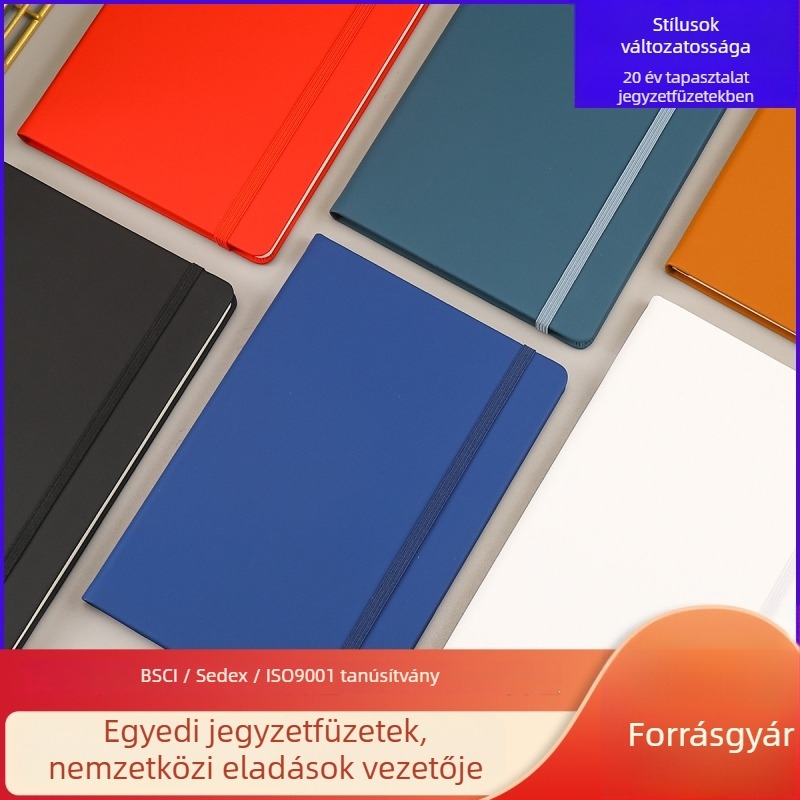 Notesz egyedi logóval és elasztikus laptop-pánttal, varrott kötés, Dowling papír 70 g