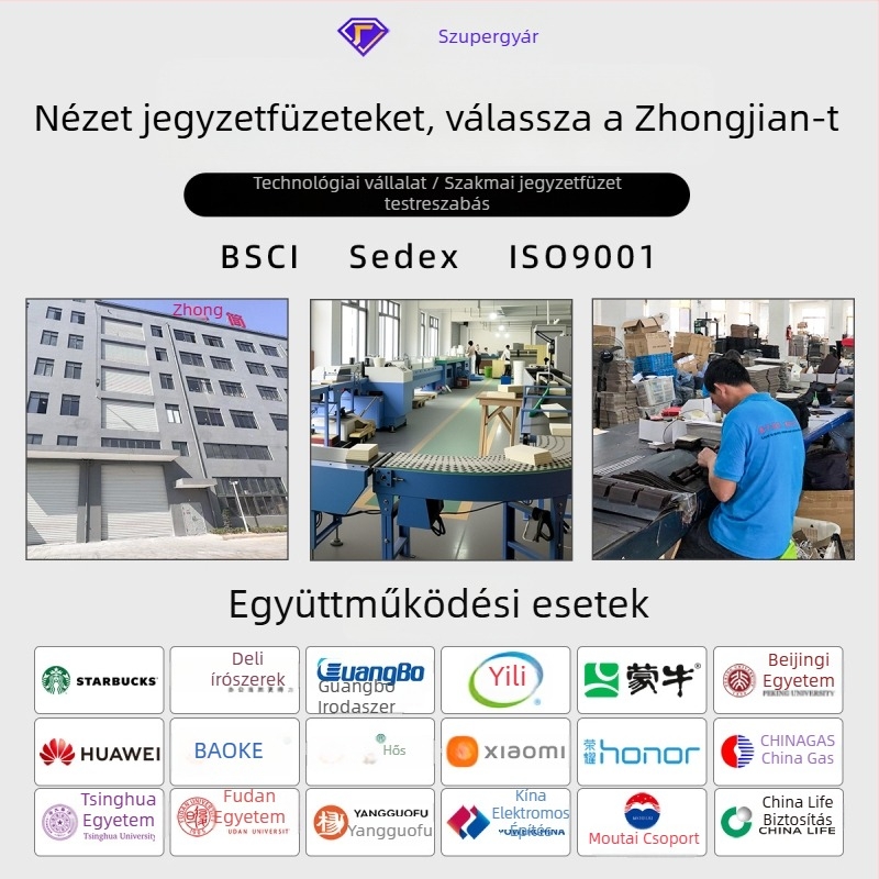 Notesz egyedi logóval és elasztikus laptop-pánttal, varrott kötés, Dowling papír 70 g