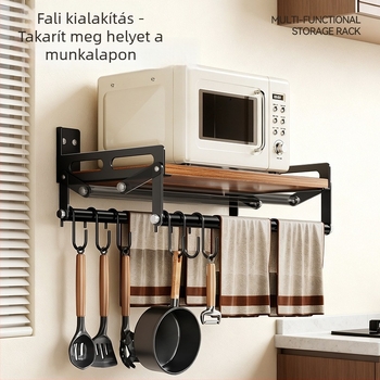 Huayu Konyhai falra szerelhető tárolópolc leválasztható mikróállvánnyal, Anyag: Plate Type, Modell: 6 darab, Termékkód SG9901, Feldolgozás: LOGO Private Label