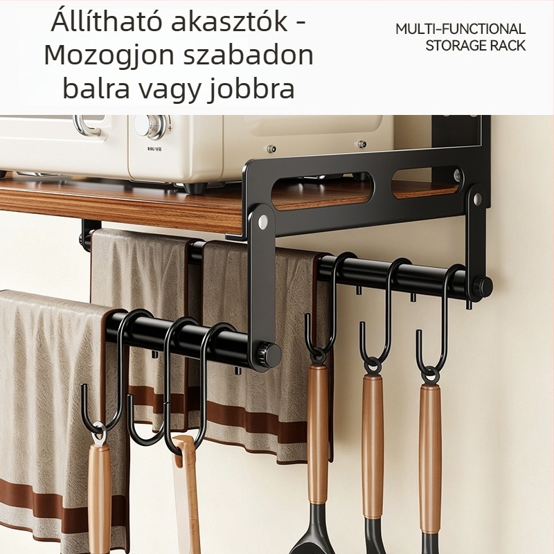 Huayu Konyhai falra szerelhető tárolópolc leválasztható mikróállvánnyal, Anyag: Plate Type, Modell: 6 darab, Termékkód SG9901, Feldolgozás: LOGO Private Label