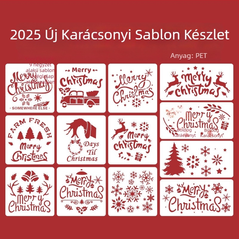 DIY karácsonyi sablon naplóíráshoz és grafiti sprayhez, PET üreges kivitel, háziállat-motívum