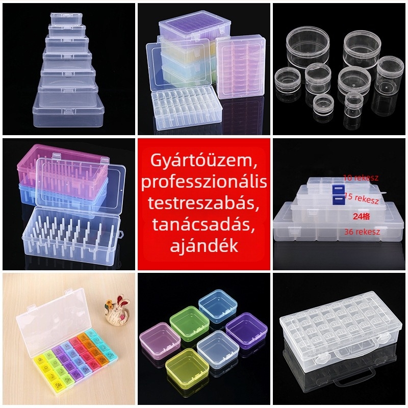 Átlátszó rekeszes tároló doboz, fedél nélküli ékszer-darabok bemutató doboz, PP/PS műanyag, NC-023 modell