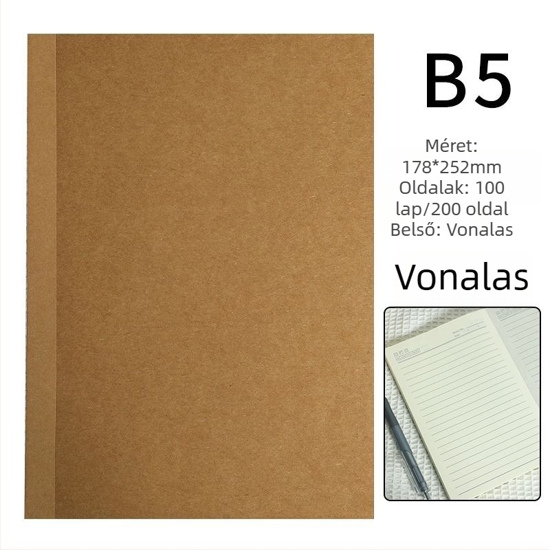 A5 kraftpapír jegyzetfüzet, A4 vastított méret, B5 vizsgára felkészítő jegyzet, irodai stílus