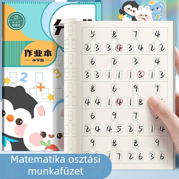 Matematikai munkafüzet óvodások és általános iskolások számára, varrott kötés, papíralapú borító, nyersfa pulpából készült belső, legfeljebb 50 oldal