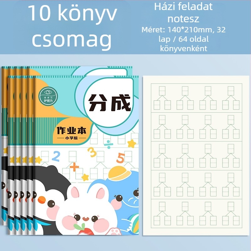 Matematikai munkafüzet óvodások és általános iskolások számára, varrott kötés, papíralapú borító, nyersfa pulpából készült belső, legfeljebb 50 oldal
