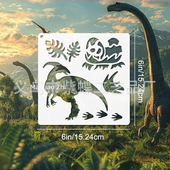 Festő sablon — Alpesi erdő téma, PET anyag, üreges dinoszaurusz kivágás