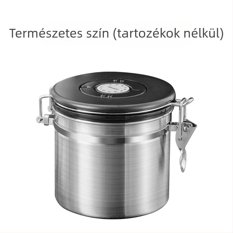 Rozsdamentes acélból készült vákuumos kávészem-tároló kannával, egyirányú ventillációval, légmentes zárással, 1-2 L kapacitás