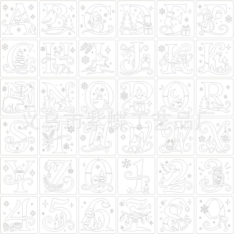 Alfabet üreges sablon DIY téli hangulatú spray-festéshez | PET | Kód SJX-78