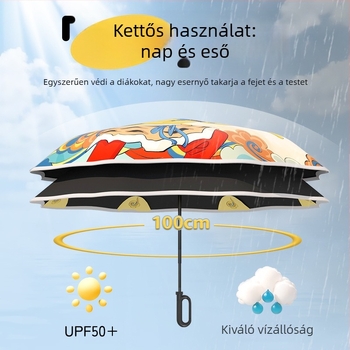 Gyerekeknek automata nyitású esernyő, 8 bordás keret, UPF50+ védelmet nyújt a nap és az eső ellen, logó nyomtatás