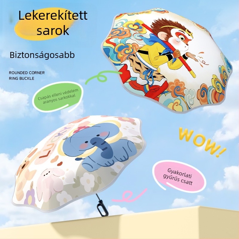 Gyerekeknek automata nyitású esernyő, 8 bordás keret, UPF50+ védelmet nyújt a nap és az eső ellen, logó nyomtatás