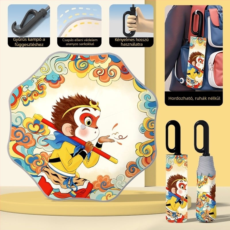 Gyerekeknek automata nyitású esernyő, 8 bordás keret, UPF50+ védelmet nyújt a nap és az eső ellen, logó nyomtatás