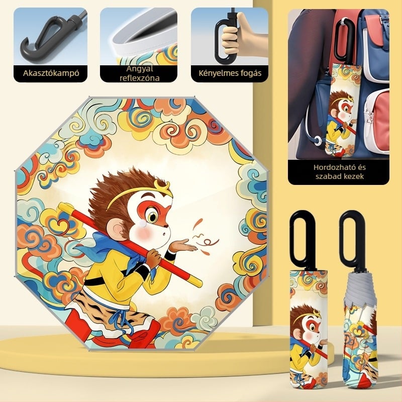 Gyerekeknek automata nyitású esernyő, 8 bordás keret, UPF50+ védelmet nyújt a nap és az eső ellen, logó nyomtatás