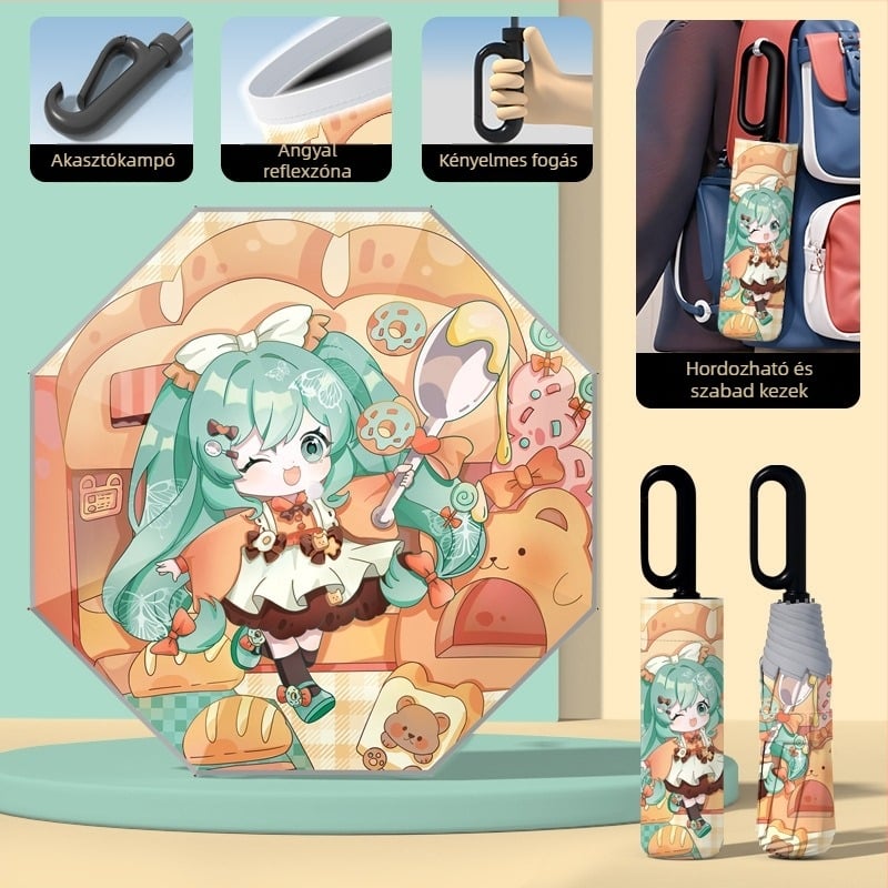 Gyerekeknek automata nyitású esernyő, 8 bordás keret, UPF50+ védelmet nyújt a nap és az eső ellen, logó nyomtatás