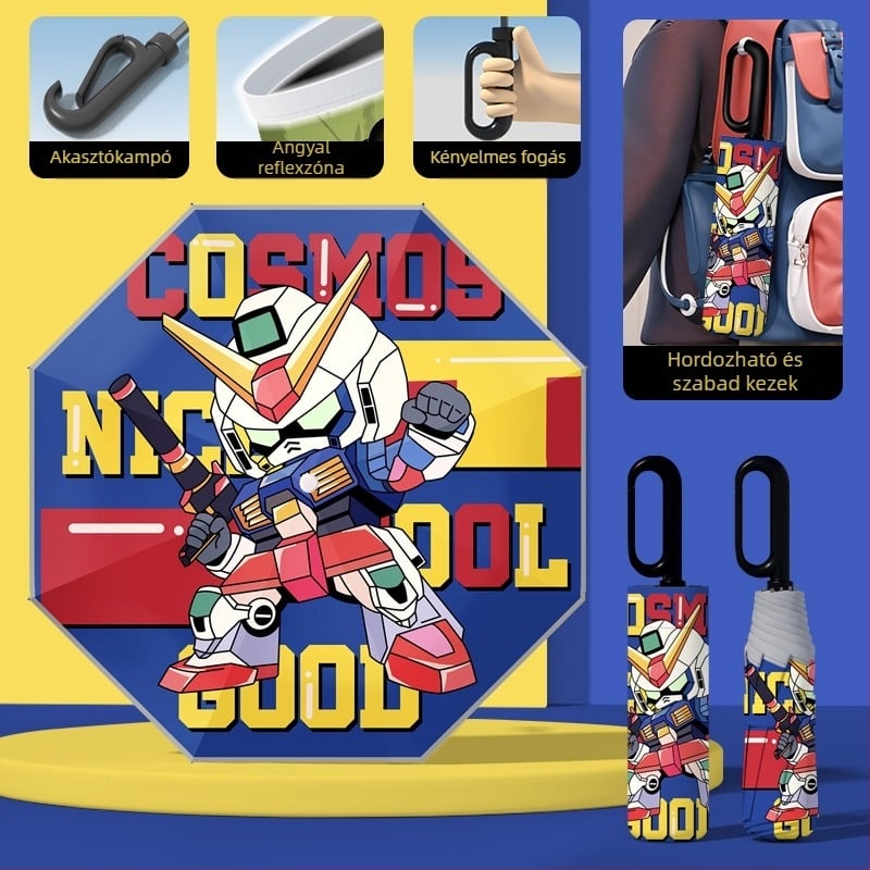 Gyerekeknek automata nyitású esernyő, 8 bordás keret, UPF50+ védelmet nyújt a nap és az eső ellen, logó nyomtatás