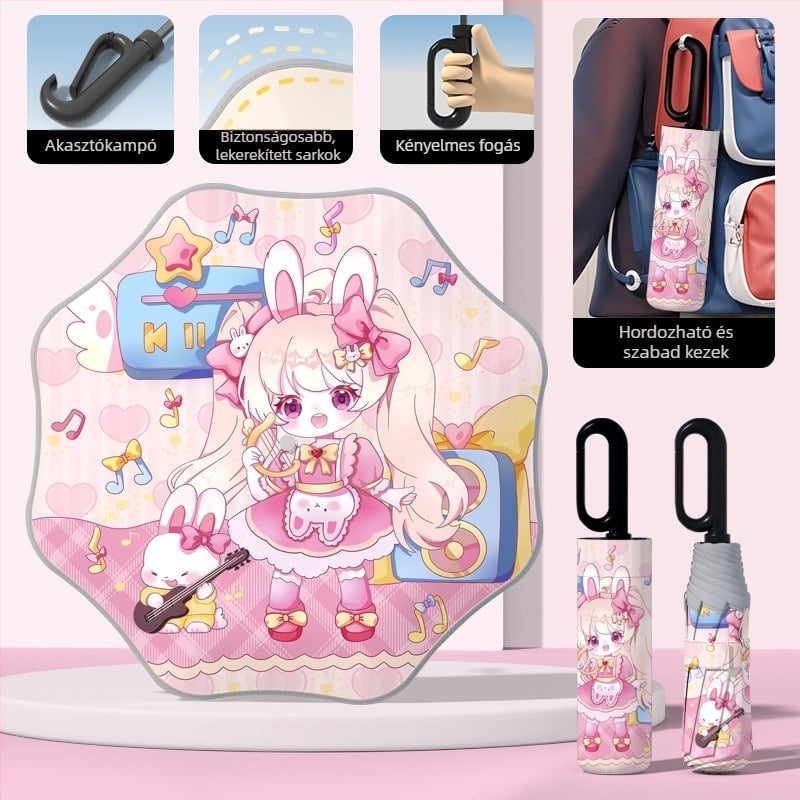 Gyerekeknek automata nyitású esernyő, 8 bordás keret, UPF50+ védelmet nyújt a nap és az eső ellen, logó nyomtatás