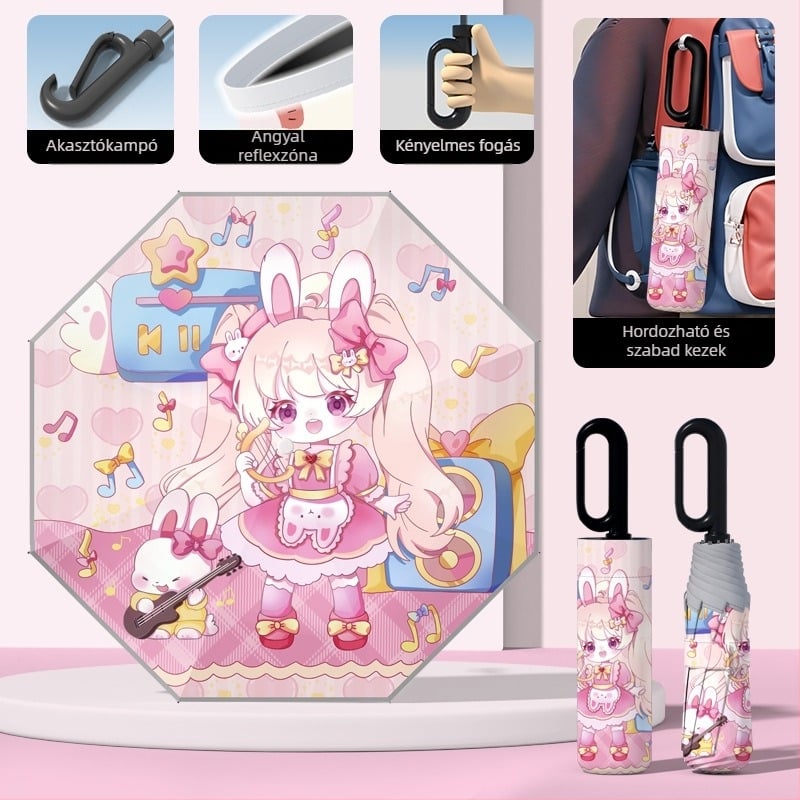 Gyerekeknek automata nyitású esernyő, 8 bordás keret, UPF50+ védelmet nyújt a nap és az eső ellen, logó nyomtatás