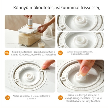1 gombos vákuumzáras rizstároló doboz nedvesség- és rovarálló, 4–5 L kapacitás