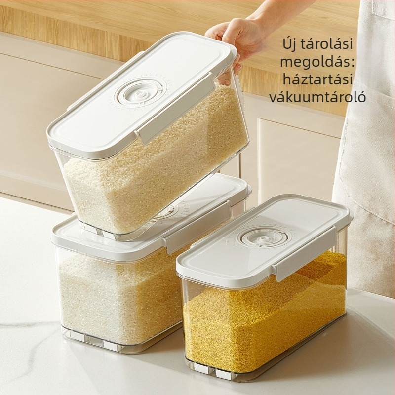 1 gombos vákuumzáras rizstároló doboz nedvesség- és rovarálló, 4–5 L kapacitás