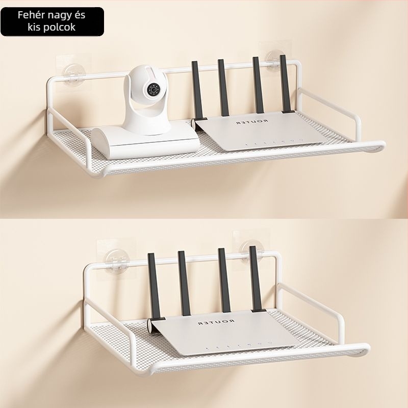 Falra szerelhető router- és set-top box tárolópolc diákszállóhoz (fúrás nélkül)