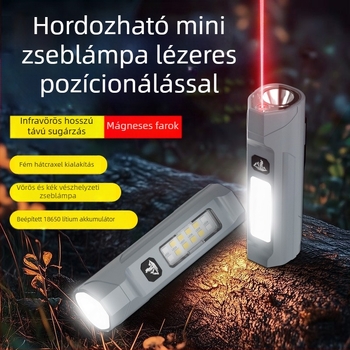 Infravörös lézeres zseblámpa mágneses munka lámpával, klip a sapkára és oldalsó fénnyel — LED 5W, 1200mAh, újratölthető, ABS ház, hatótávolság ≥500 m, macska játék laser pointer