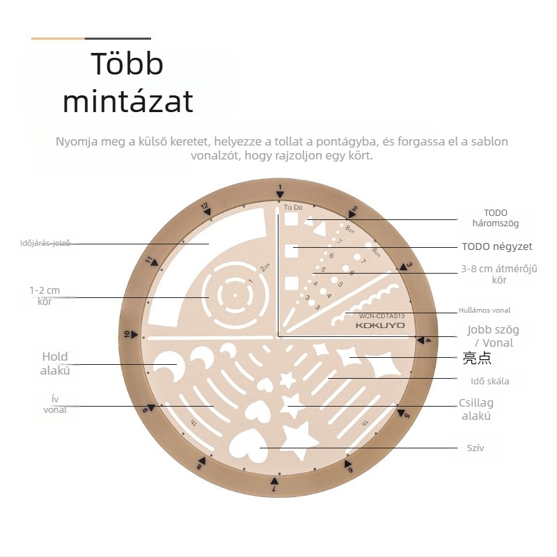 Kokuyo forgó sablon vonalzó MO tervező kiegészítőkhöz, ikon-stílus és ütemezés-stílus, elválasztott kör, ABS+PC, modern minimalist, kész kézzel
