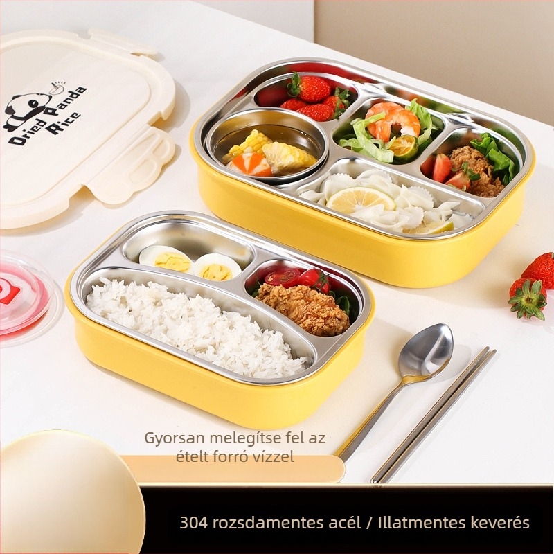 304 rozsdamentes acélból készült szigetelt ebédes doboz, mikrohullámú sütőben használható, téglalap alakú, két rétegből álló, 1–2 literes kapacitás, panda mintával