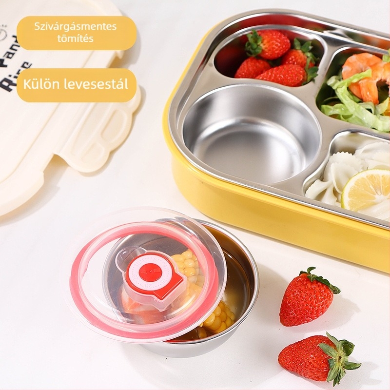 304 rozsdamentes acélból készült szigetelt ebédes doboz, mikrohullámú sütőben használható, téglalap alakú, két rétegből álló, 1–2 literes kapacitás, panda mintával