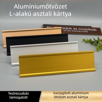 L-alakú alumínium asztali kártya rekesszel, lézergravírozott, testreszabható