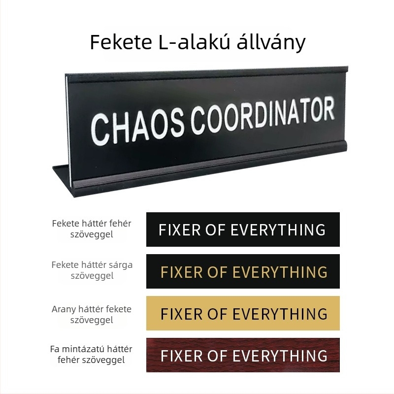 L-alakú alumínium asztali kártya rekesszel, lézergravírozott, testreszabható