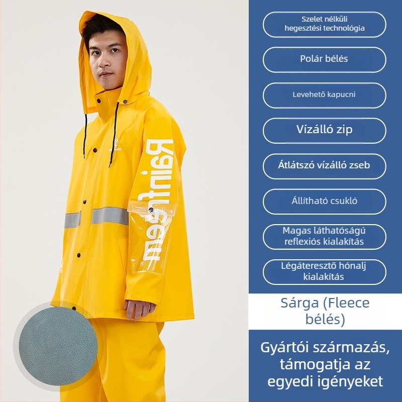 Két darabból álló esőkabát és esőnadrág készlet kerékpárosok számára, vastag kötött anyag, PVC vízálló réteg, felnőtteknek szóló uniszex