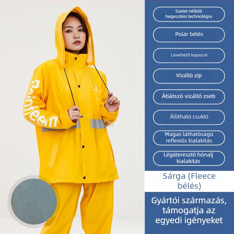 Két darabból álló esőkabát és esőnadrág készlet kerékpárosok számára, vastag kötött anyag, PVC vízálló réteg, felnőtteknek szóló uniszex