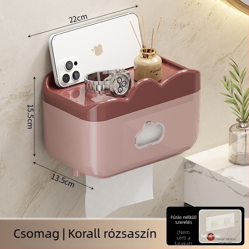 Falihoz szerelhető, vízálló toalettpapírtartó doboz, műanyagból, fürdőszobába és nappaliba