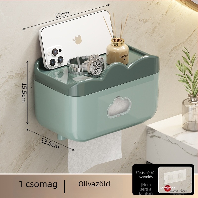 Falihoz szerelhető, vízálló toalettpapírtartó doboz, műanyagból, fürdőszobába és nappaliba