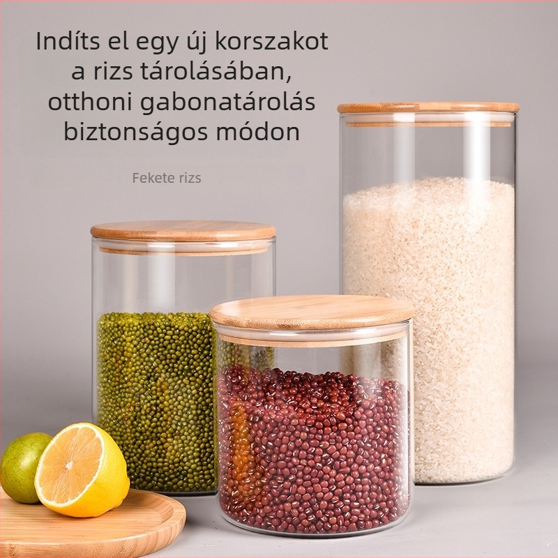 Xinkaihe kör alakú boroszilikát üveg rizstároló, nedvességálló konyhai tároló, zárható edény, mikrohullámú sütőben használható