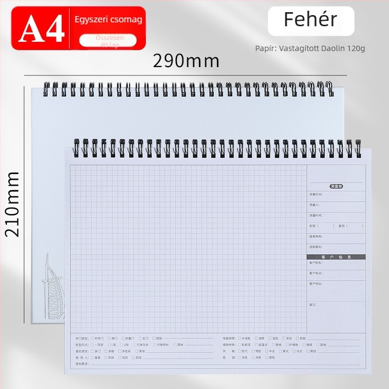 Belsőépítészeti tervezéshez mérőfüzet — Wen Zhe, modell 20230330 • 80 oldal • Nevin Paper Weight: 120 • Testreszabás: Igen