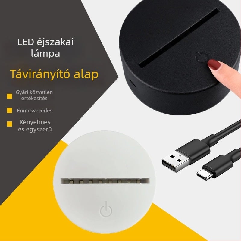 3D éjszakai lámpa alap távirányítóval, színes asztali lámpa alapja, világító alap, érintő és távirányítós kapcsoló, hangulatvilágítás