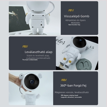 Űrhajós Csillagos Ég Projektorlámpa — Nebula Projekció, Teljes Csillagos Ég, LED Atmoszférikus Éjszakai Fény (Jiakasi MXS-006A, USB-port, Hálózati táp, Akril árnyékoló)