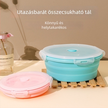 Hordozható szilikon összecsukható tál, élelmiszer-minőségű, szabadtéri piknikekhez, utazási tárolóedény, instant tészta tál, kihúzható ebédtál
