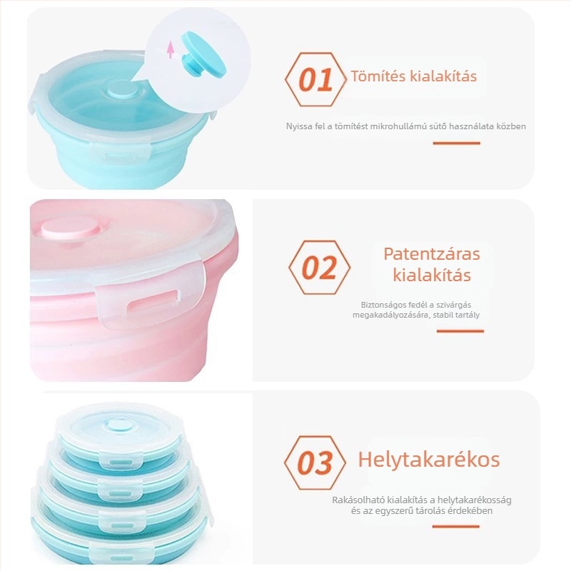Hordozható szilikon összecsukható tál, élelmiszer-minőségű, szabadtéri piknikekhez, utazási tárolóedény, instant tészta tál, kihúzható ebédtál
