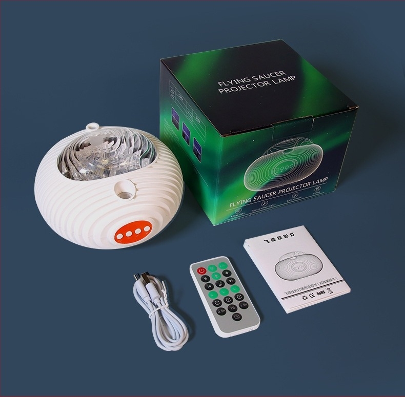 USB-s táplált UFO lézeres csillagprojektor Bluetooth-szal, távirányítóval és hanggal — LED hálószobai éjszakai fény okos funkciók nélkül
