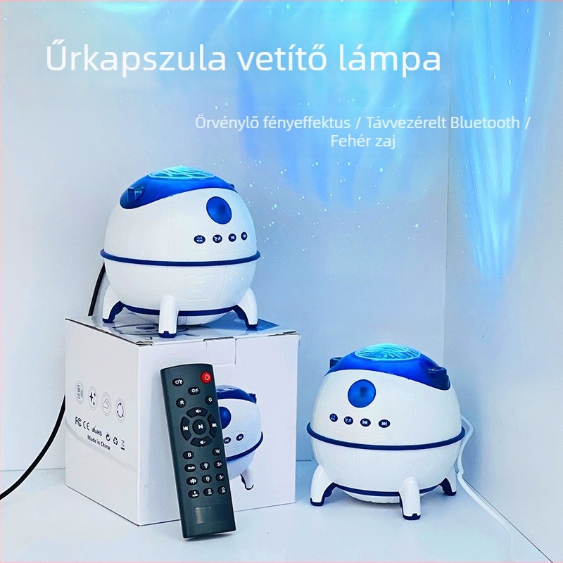 Csillagos ég laserprojektor űrkapszula dizájnnal, aurora-örvény, Bluetooth hangszóró és éjszakai lámpa